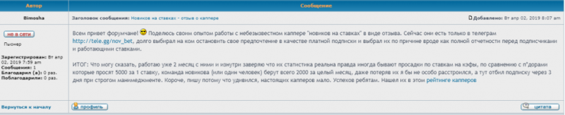 Новиков на ставках в telegram — обзор и отзывы о каппере